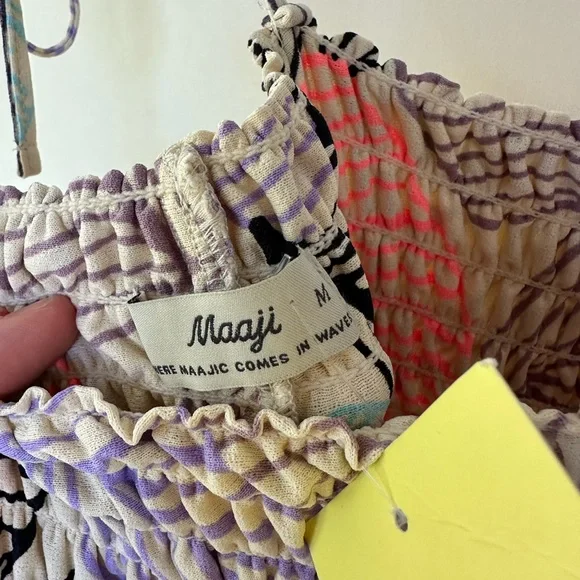 Maaji Maxi Dress – Sunset Palm Fronds Ruched Tie Strap Beach Size M - Picture 5 of 7